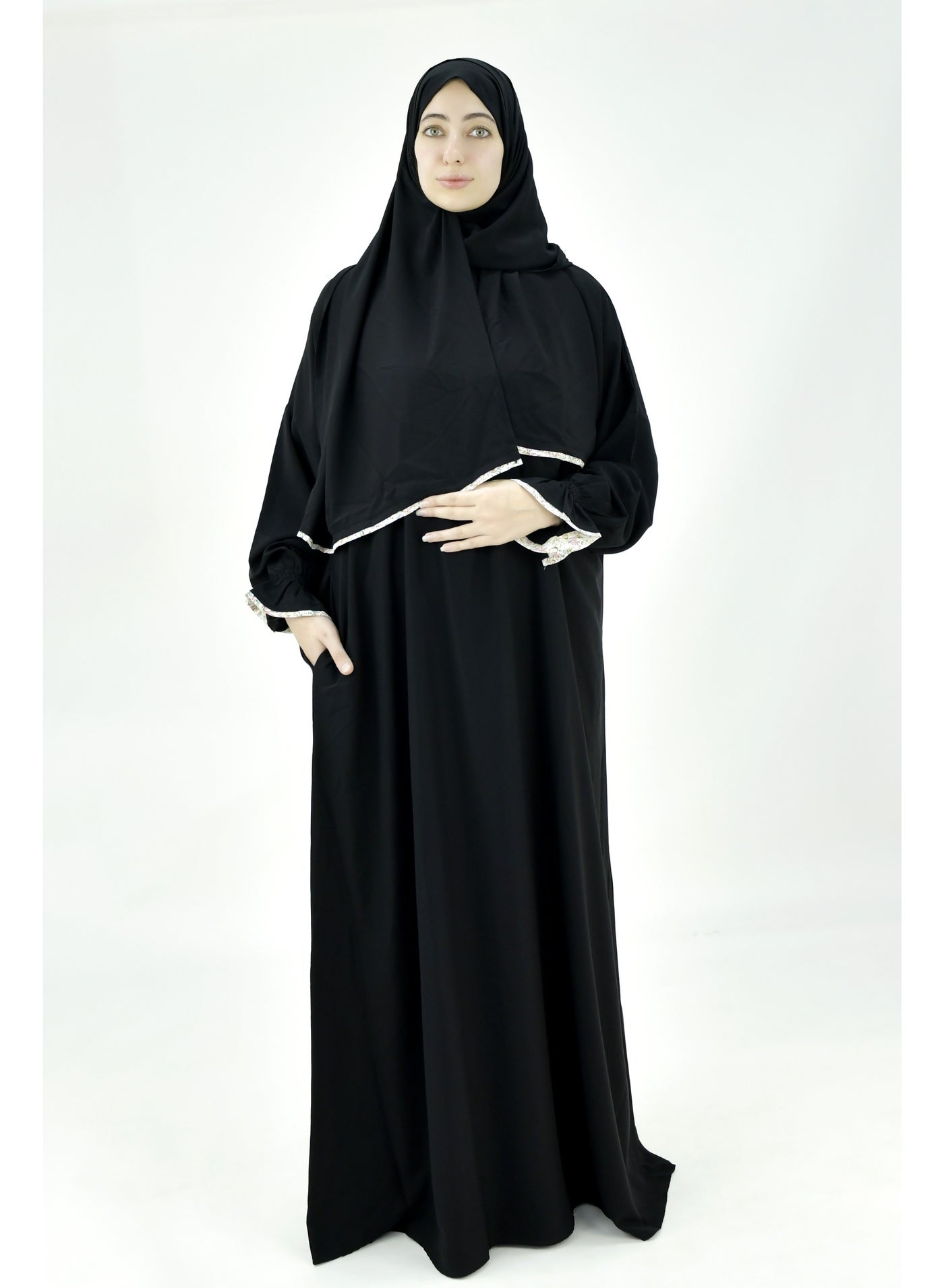 One Piece Prayer Dress for Women – Premium Crepe Fabric Isdal with Attached Scarf & Pocket – Lightweight Islamic Salah Wear